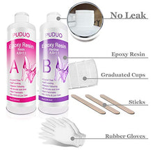 Load image into Gallery viewer, Epoxy-Resin-Crystal-Clear-Kit for Art, Jewelry, Crafts,Coating- 16 OZ Including 8OZ Resin and 8OZ Hardener | Bonus 4 pcs Graduated Cups, 3pcs Sticks, 1 Pair Rubber Gloves by Puduo