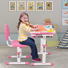 Load image into Gallery viewer, POTBY Kids Desk and Chair Set, Height Adjustable Children Study Table Students Interactive Workstation, with Wood Tiltable Anti-Reflective Tabletop and Pull-Out Drawer for School Boys & Girls (Pink)