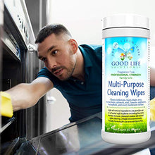 Load image into Gallery viewer, All Natural Surface Cleaning Wipes - 100% Made In the USA, Kitchen, Bathroom, Nursery, Auto, Office, RV, Boat - Earth Friendly, Plant-Based Ingredients, Durable All Cotton, Fabric, Compostable, Biodegradable. 1- 30 COUNT CANISTER