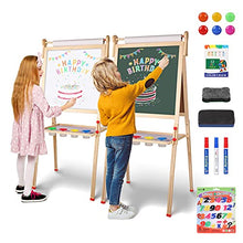 Load image into Gallery viewer, YOHOOLYO Kids Wooden Art Easel with Paper Roll, Double Sided Whiteboard Chalkboard Children Easel,Adjustable Height Magnetic Dry Easel Drawing with Kids Art Easel Playset for Boys Girls Gifts