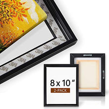 Load image into Gallery viewer, Picture Frame Set with Blank 8x10 Stretched Canvases with Floating Frames of 2 Pack, Studio Plastic Floater Frame for 2/3'' Deep Artwork & Canvas Print, Tabletop or Wall Gallery Display, Black