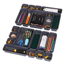 Load image into Gallery viewer, Set of 22 Interlocking Desk Drawer Organizer Tray Dividers Plastic Shallow Narrow Drawers Organizers Separators and Storage Bins Container for Kitchen Bathroom Makeup Office Vanity Bedroom Dresser