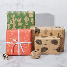 Load image into Gallery viewer, RUSPEPA Kraft Wrapping Paper Roll - Cactus/Strawberry/Alpaca/Hedgehog Printed Great for Congrats, Holiday and Special Occasion - 4 Roll - 30Inch X 10Feet Per Roll