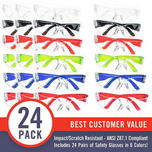 Load image into Gallery viewer, 24 Pack of Safety Glasses (24 Protective Goggles in 6 Different Colors) Crystal Clear Eye Protection - Perfect for Construction, Shooting, Lab Work, and More!