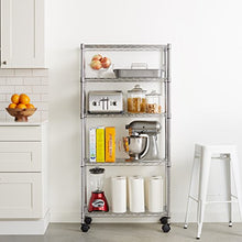 Load image into Gallery viewer, Amazon Basics 5-Shelf Shelving Storage Unit on 4'' Wheel Casters , Metal Organizer Wire Rack, Chrome Silver (30L x 14W x 64.75H)