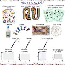 Load image into Gallery viewer, MY CREATIVE CAMP Beginner's Quilling Kit - DIY Craft Kit for Kids and Adults - 10 Projects with Easy Instructions, Storage Box, Glitter, Tools, Paper Strips, Shape Chart, Reference Guide, Accessories