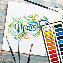 Load image into Gallery viewer, Watercolor Paint Essential Set - 24 Vibrant Colors - Lightweight and Portable - Perfect for Budding Hobbyists and Professional Artists - Paintbrush Included - MozArt Supplies