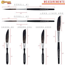 Load image into Gallery viewer, Custom Shop Pinstriping Brush Master Set (Sword #0, 00, 000, Scroll #1 & #2, Long Liner #00) - The Complete Set of Every Brush Style and Size - High Performance Striping Brushes