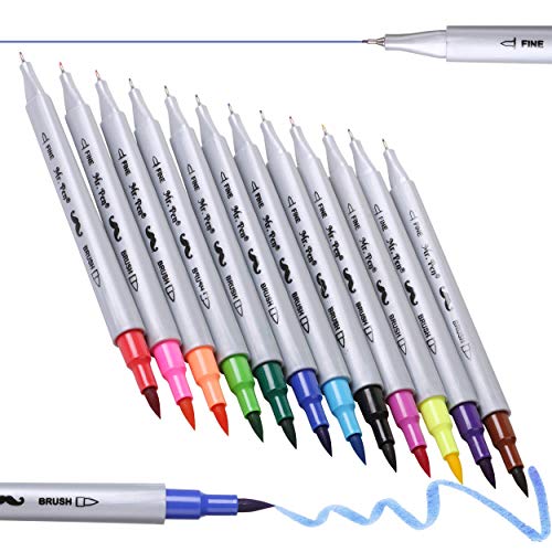 Mr. Pen- Dual Tip Brush Pens, 12 Colors, Brush Pens, Brush Markers, Dual Brush Pens, Markers for Adult Coloring No Bleed, Art Markers for Adults, Dual Tip Markers, Bible Journaling.