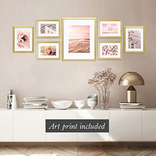 Load image into Gallery viewer, Mimosa Moments Gallery Wall Frame Set with mat for one 8x10, two 5x7 and four 4x6 pictures (Gold, 7 pcs set)