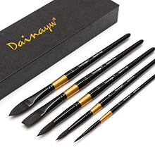 Load image into Gallery viewer, Dainayw Watercolor Paint Brushes Set Squirrel Hair Professional Artist Painting Mop for Gouache Watercolors Inks, 5 Pcs Black Golden Handle