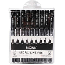 Load image into Gallery viewer, Professional Black Fineliner Pens, Ink Drawing Pens - Set of 9 Waterproof Micro-line Pen for Manga, Outline, Illustration, Drafting, Sketching, Hand Lettering