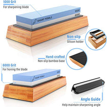 Load image into Gallery viewer, Sharp Pebble Premium Whetstone Knife Sharpening Stone 2 Side Grit 1000/6000 Waterstone- Whetstone Knife Sharpener- NonSlip Bamboo Base & Angle Guide