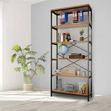 Load image into Gallery viewer, 5 Tier Industrial Bookshelf, Vintage Standing Storage Shelf, Display Shelving Units, Tall Bookcase, Industrial Metal Book Shelves for Living Room Bedroom and Home Office