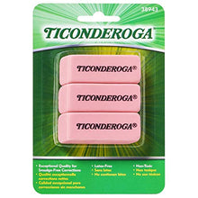 Load image into Gallery viewer, TICONDEROGA Pink Carnation Erasers, Wedge, Medium, Pink, 3-Pack (X38943)