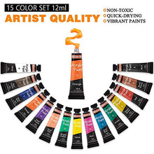 Load image into Gallery viewer, Acrylic Paint Set, Shuttle Art 15 x 12ml Tubes Artist Quality Non Toxic Rich Pigments Colors Perfect for Kids Adults Beginners Artists Painting on Canvas Wood Clay Fabric Ceramic Crafts