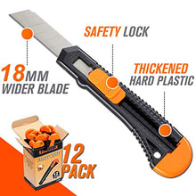 Load image into Gallery viewer, REXBETI 12-Pack Utility Knife, Retractable Box Cutter for Cartons, Cardboard and Boxes, 18mm Wider Razor Sharp Blade, Smooth Mechanism, Perfect for Office and Home use