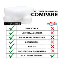 Load image into Gallery viewer, STK 20 Pack Extra Thick Magic Cleaning Pads - Eraser Sponge for All Surfaces - Kitchen-Bathroom-Furniture-Leather-Car-Steel - Just Add Water to Erase All Dirt - Melamine - Universal Cleaner