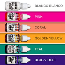 Load image into Gallery viewer, Jacquard Alcohol Inks Set - Vibrant Pinata Colors - Alcohol Ink for Resin - Beautiful Colors On Almost Any Hard Surface - Set of 6 Bundled with Moshify Blending Pen (7 Items)