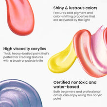Load image into Gallery viewer, Arteza Iridescent Acrylic Paint, Set of 10 Chameleon Colors, 2-oz/60ml Bottles, High Viscosity Shimmer Paint, Water-Based, Blendable Paints, Art Supplies for Canvas, Wood, Rocks, Fabrics