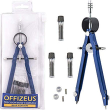 Load image into Gallery viewer, Offizeus Professional Compass for Geometry with Extra Lead Refills - Makes 10 Inch Circle - Math Compass, Drawing Compass - Metal Precision Bow Compass with Lock - for Drafting, School, Woodworking