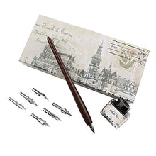 Load image into Gallery viewer, FEATTY Gifts Pen & Ink Set 6 Nibs & Black Ink Bottle Antique Dip Wooden Pen Calligraphy Writing Pen Best Gift & Fancy Dip Pen For All