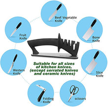 Load image into Gallery viewer, Knife Sharpener- 3-Stage Knife Sharpener Helps Repair,Restore and Polish Blades,Sharpens Dull Knives Fast,Safe and Easy to Use- Slot Cleaning Brush Included,Black