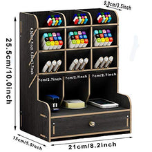 Load image into Gallery viewer, Marbrasse Wooden Pen Holder, Pen Organizer for Desk, Desktop Stationary Organizer, Easy Assembly, Home Office Art Supply Organizer Storage with Drawer (B11-Black)