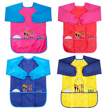 Load image into Gallery viewer, Cubaco 4 Pack Kids Art Smocks Children Waterproof Artist Painting Aprons with Long Sleeve and 3 Pockets for Age 3-8 Years