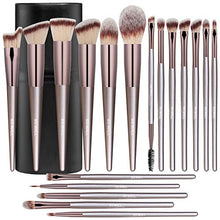 Load image into Gallery viewer, BS-MALL Makeup Brush Set 18 Pcs Premium Synthetic Foundation Powder Concealers Eye shadows Blush Makeup Brushes Champagne Gold Cosmetic Brushes with Black Case