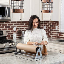Load image into Gallery viewer, Paper Roll Cutter - Butcher Paper Dispenser - Heavy Duty 18 Inch Paper Roll Holder and Cutter - Sturdy Construction, Rubber Feet, Tabletop, Wall Mount, Serrated Edge - For Freezer Paper Roll and Kraft