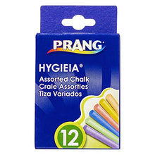 Load image into Gallery viewer, PRANG Hygieia Chalkboard Chalk, 3.25" x .38" Sticks, Assorted Colors White/Yellow/Pink/Blue, 12-Count Box (61400)