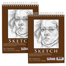 Load image into Gallery viewer, U.S. Art Supply 11" x 14" Premium Heavy-Weight Paper Spiral Bound Sketch Pad, 90 Pound (160gsm), Pad of 30-Sheets (Pack of 2 Pads)