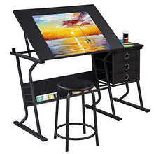 Load image into Gallery viewer, YAHEETECH Adjustable Drafting Table Drawing/Draft/Art/Craft Table/Desk with Stool and Storage Drawers Art Studio Design Work Station