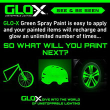 Load image into Gallery viewer, GLO-X Glow In The Dark Spray Paint (10.6oz Can) - Green Spray Paint - Powered Light & Sun Activated Glow In The Dark Paint for Metal & Plastic - Glow Acrylic Paint for Outdoors - Fishing Lure Paint