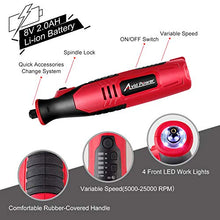 Load image into Gallery viewer, AVID POWER Cordless Rotary Tool with 2.0 Ah 8V Li-ion Battery, 5-Speed, 4 Front LED Lights and 60pcs Accessories Kit for Carving, Engraving, Sanding, Polishing and Cutting