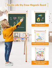 Load image into Gallery viewer, YOHOOLYO Kids Wooden Art Easel with Paper Roll, Double Sided Whiteboard Chalkboard Children Easel,Adjustable Height Magnetic Dry Easel Drawing with Kids Art Easel Playset for Boys Girls Gifts