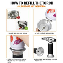 Load image into Gallery viewer, Sondiko Butane Torch, Refillable Kitchen Torch Lighter, Fit All Butane Tanks Blow Torch with Safety Lock and Adjustable Flame for Desserts, Creme Brulee, BBQ and Baking(Butane Gas Not Included)