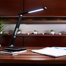 Load image into Gallery viewer, OttLite Renew LED Desk Lamp with 2.1A USB Charging Port and LCD Screen That Displays Date, Time and Temperature, Black