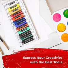 Load image into Gallery viewer, Academy Art Supply Tabletop Easel Set with Easel Box, 12 Acrylic Paint Tubes, 3 Canvas Panels (9" x 12"), 5 Paintbrushes, Wooden Palette, and Plastic Paint Palette (23 Piece Kit)