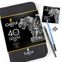 Load image into Gallery viewer, Castle Art Supplies Graphite Drawing Pencils and Sketch Set (40-Piece Kit), Complete Artist Kit Includes Charcoals, Pastels and Zippered Carry Case, Includes Rare Pop-Up Stand