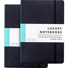 Load image into Gallery viewer, 2 Pack Luxury Lined Journal Notebooks- Journals For Writing w/ 130 Perforated Pages, Medium (5.7" x 8.3") - Soft Cover Notebooks for Work, Travel, College- Journal for Men and Women (Black)