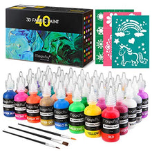 Load image into Gallery viewer, 3D Fabric Paint, Magicfly 40 Colors Permanent Textile Paint with 3 Brushes and Stencils, Permanent Fabric Paint with Fluorescent, Glow in The Dark, Glitter, Metallic Colors for Clothing, T-Shirt, Glas