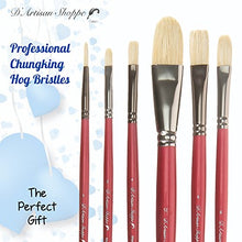 Load image into Gallery viewer, D'Artisan Shoppe Oil Acrylic Paint Brushes Set. 100% Natural Chungking Hog Hair Bristle in Portable Organizer Plastic Container. 6pc Filbert Flat and Round Paintbrush Gift Kit.