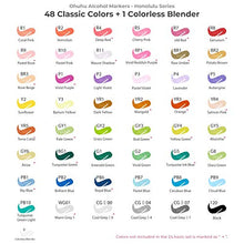 Load image into Gallery viewer, 48 Colors Alcohol Brush Markers, Ohuhu Double Tipped ( Brush & Chisel ) Sketch Markers for Kids, Artist Art Markers, Adult Coloring and Illustration, Comes w/ 1 Colorless Alcohol Marker Blender