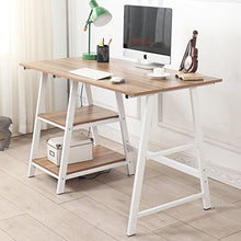 Load image into Gallery viewer, Soges Computer Desk Trestle Desk Writing Home Office Desk Hutch Workstation with Shelf Storage Desk, Oak 47 inches CS-Tplus-120OK