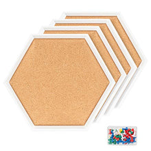 Load image into Gallery viewer, 4 Packs Cork Boards Hexagon Shape with White Framed Bulletin Board Modern Decorative Cork Boards for School, Home,Office(Set Including 40 Push Pins,Hardware and Template)