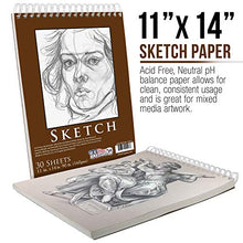 Load image into Gallery viewer, U.S. Art Supply 11" x 14" Premium Heavy-Weight Paper Spiral Bound Sketch Pad, 90 Pound (160gsm), Pad of 30-Sheets (Pack of 2 Pads)