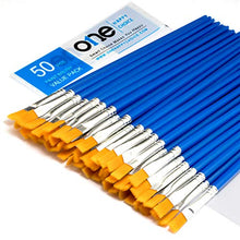 Load image into Gallery viewer, 50 Pcs Flat Paint Brushes Set with Synthetic Hair, Short Plastic Handle, Small Brush Bulk Kit, Acrylic Oil Watercolor Fine Art Painting for Kids, Children, Students, Starter Value Pack