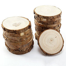 Load image into Gallery viewer, Akusety 15Pcs 3.5-4-Inch Unfinished Natural Thick Wood Slices Circles with Tree Bark Log Discs for DIY Craft Christmas Rustic Wedding Ornaments